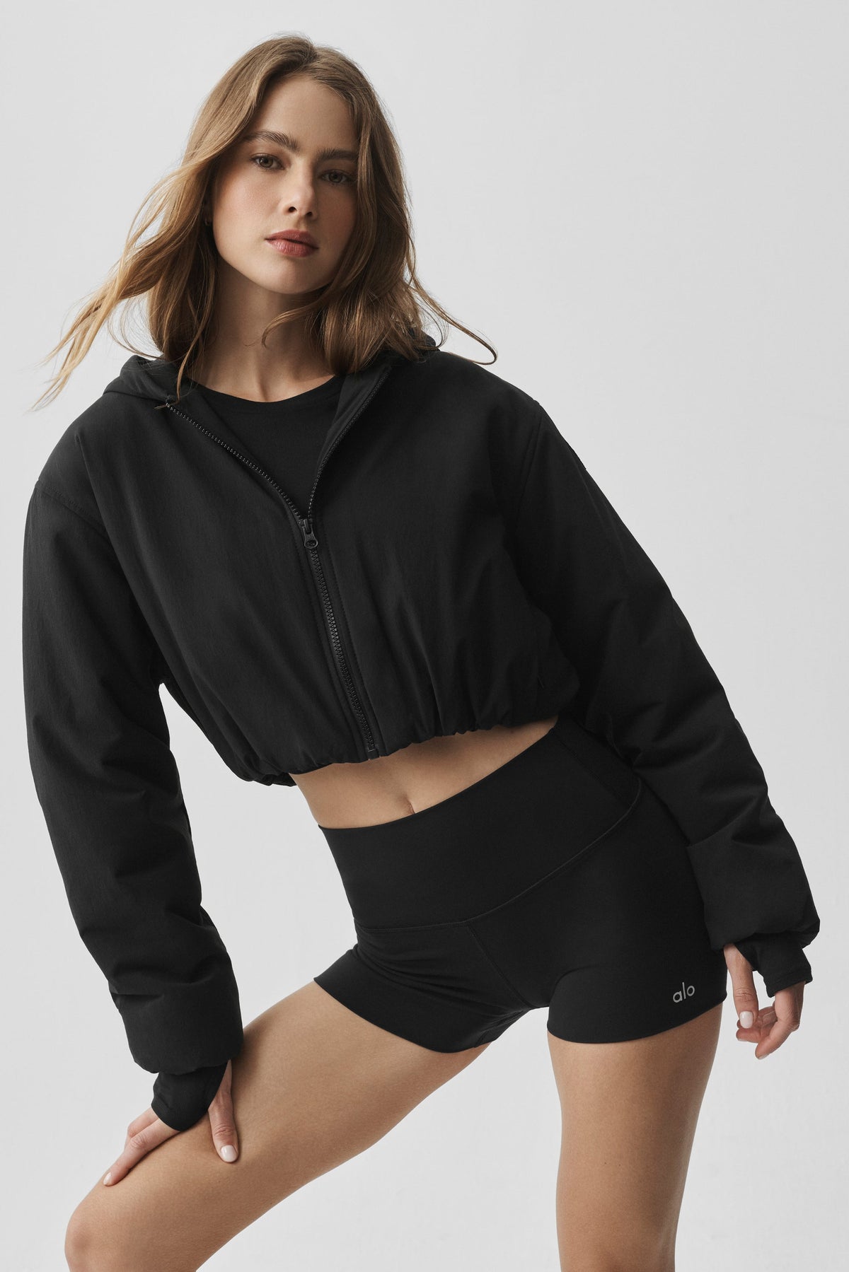 Cropped Mountain Peak Full-Zip Hoodie - Black