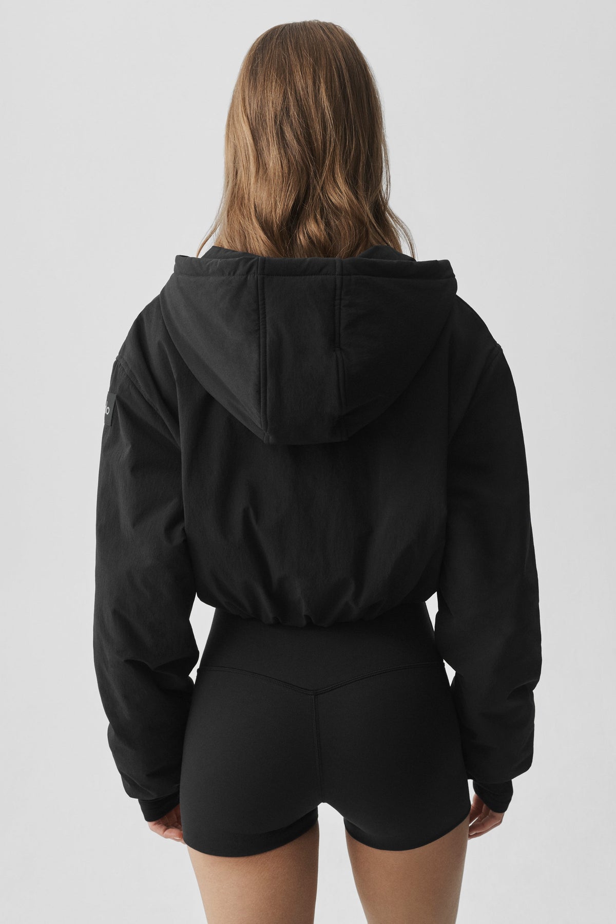 Cropped Mountain Peak Full-Zip Hoodie - Black