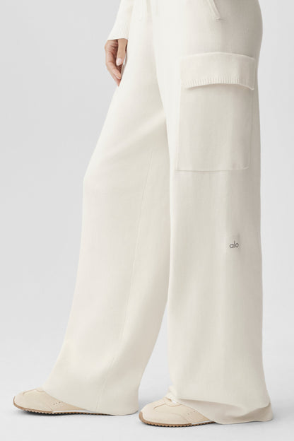 Scholar Knit High-Waist Cargo Pant - Ivory