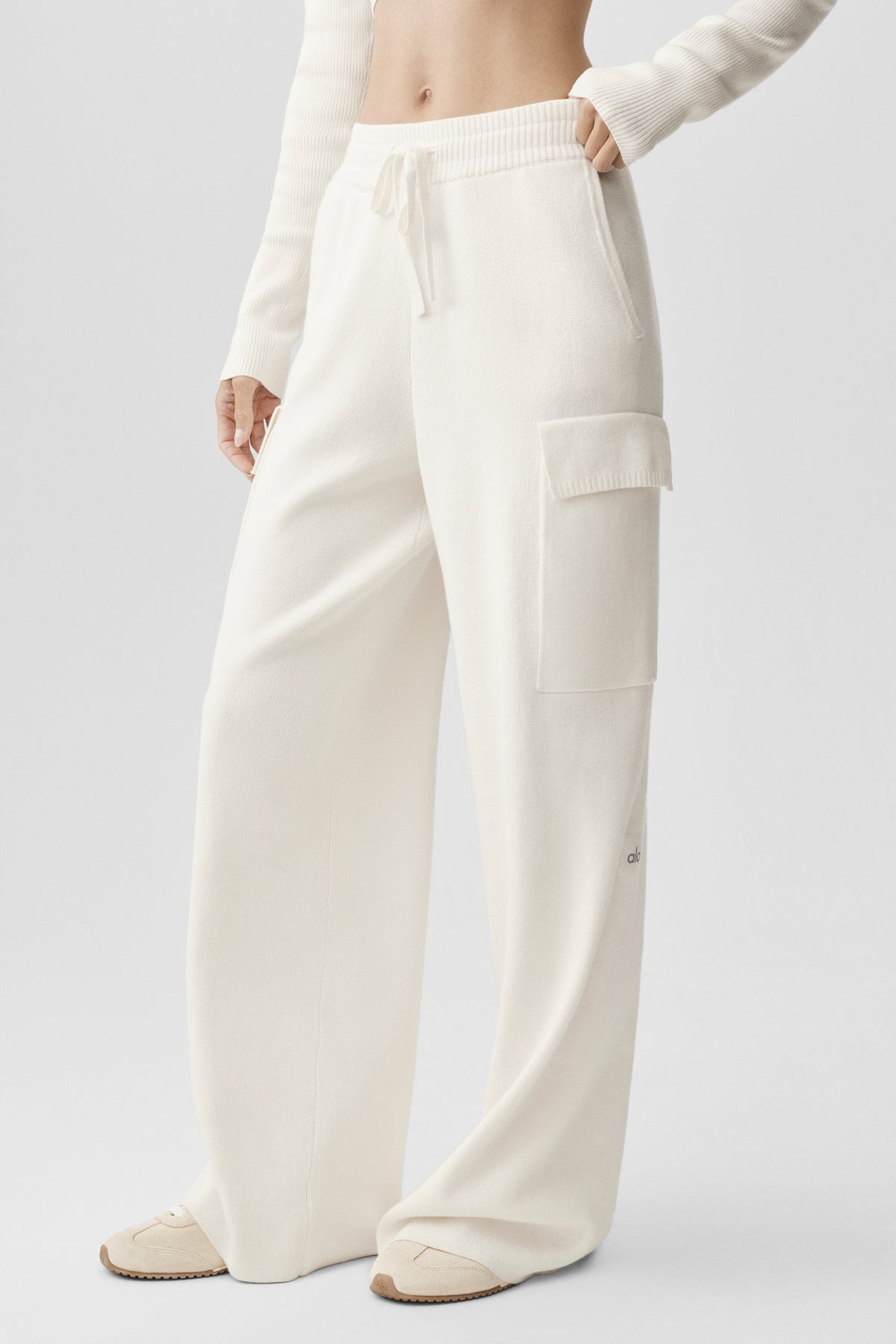Scholar Knit High-Waist Cargo Pant - Ivory