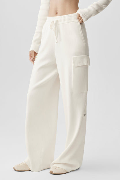 Scholar Knit High-Waist Cargo Pant - Ivory