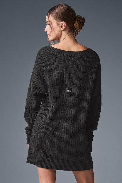 Cashmere Plush Waffle Dress - Dark Heather Grey